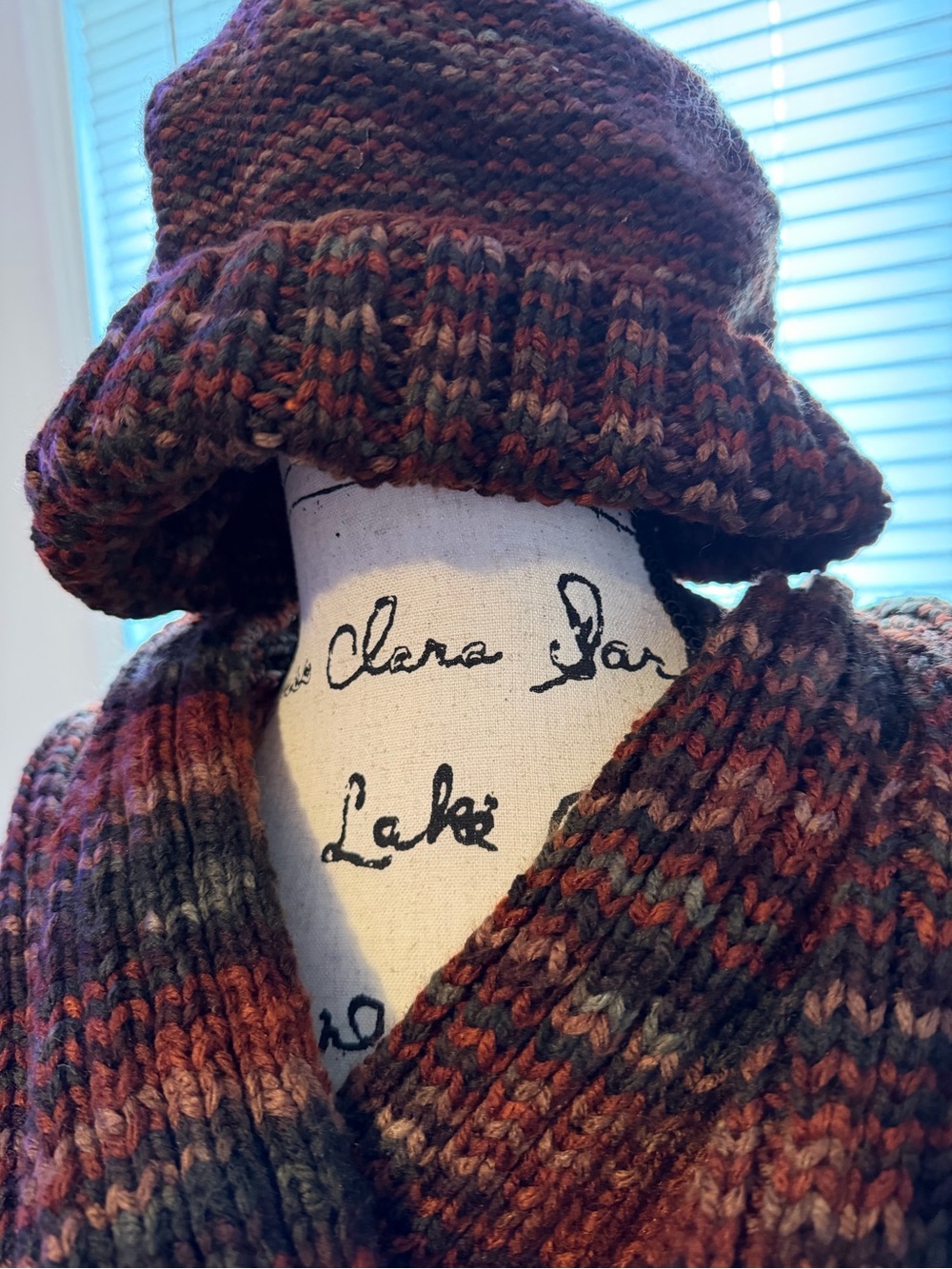 Chunky Multicolor Knit Unisex Hat & scarf set -Rust/Olive/Gray